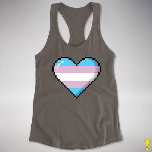 Transgender Pride 8-Bit Pixel Heart Racerback Tank - Dark Grey